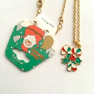 New Gold Tone Candy Cane Charm Necklace